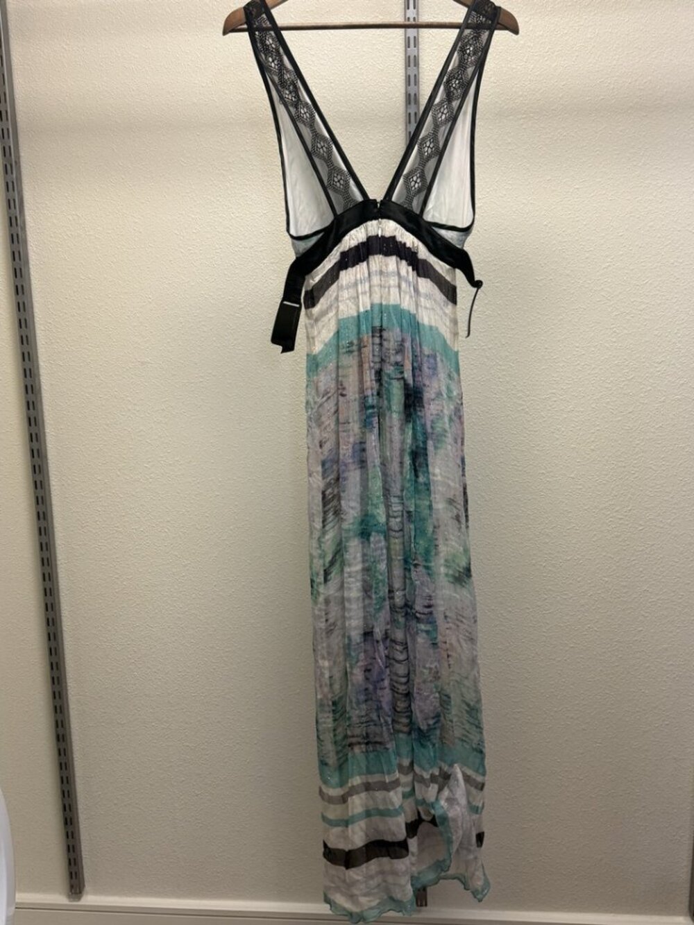 CLASS Roberto Cavalli Watercolor Silk Chiffon Maxi Dress Lace Yoke IT 40 US 6